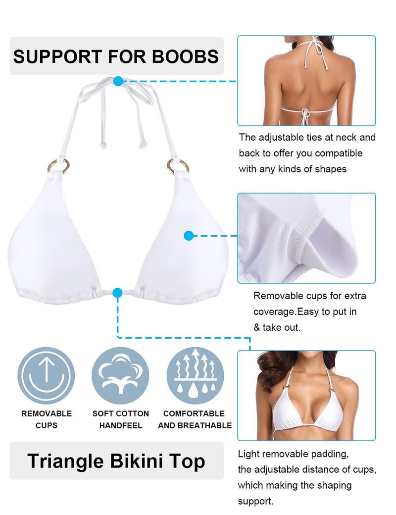 RELLECIGA Women's Women's Triangle Bikini Top Swimsuit Swimwear Size L White - Image 2