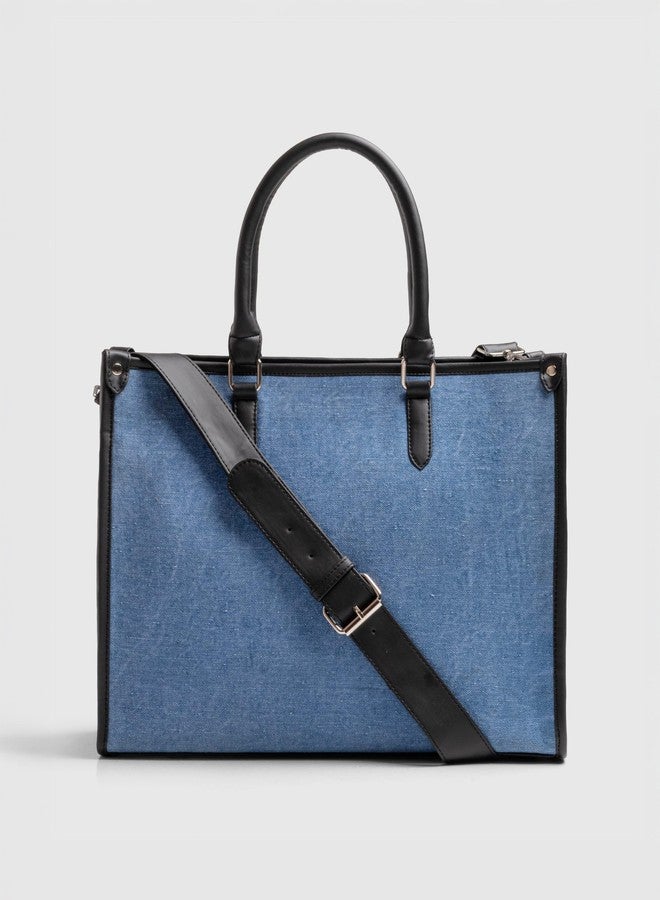 IMARS Premium Denim Executive Tote Bag for Women | Blue Jean Office & Travel Handbag with Detachable Shoulder Strap - Image 5