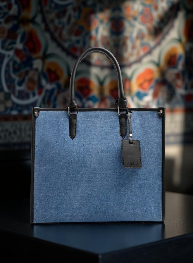 IMARS Premium Denim Executive Tote Bag for Women | Blue Jean Office & Travel Handbag with Detachable Shoulder Strap - Image 2