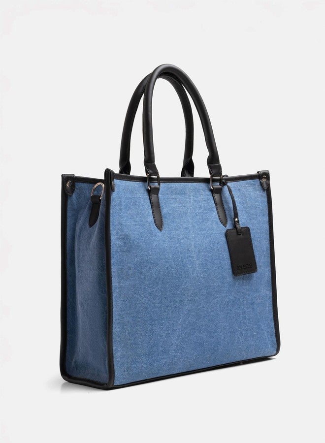 IMARS Premium Denim Executive Tote Bag for Women | Blue Jean Office & Travel Handbag with Detachable Shoulder Strap - Image 3