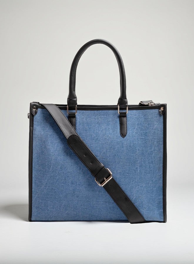 IMARS Premium Denim Executive Tote Bag for Women | Blue Jean Office & Travel Handbag with Detachable Shoulder Strap - Image 4