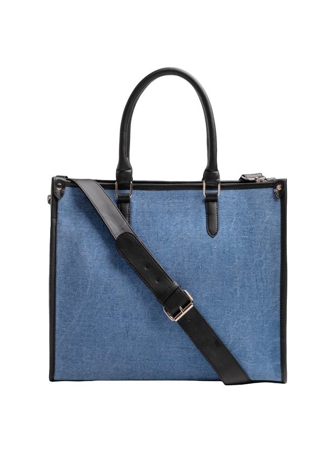 IMARS Premium Denim Executive Tote Bag for Women | Blue Jean Office & Travel Handbag with Detachable Shoulder Strap - Image 1