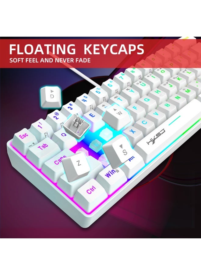 لوحة مفاتيح ألعاب سلكية RGB موديل V700 مكونة من 61 مفتاح مع ماوس ألعاب USB موديل J900، تصميم مدمج بإحساس ميكانيكي، ماوس RGB بدقة DPI قابلة للتعديل، مجموعة ألعاب بإضاءة خلفية مريحة للكمبيوتر واللابتوب(أبيض) - Image 2