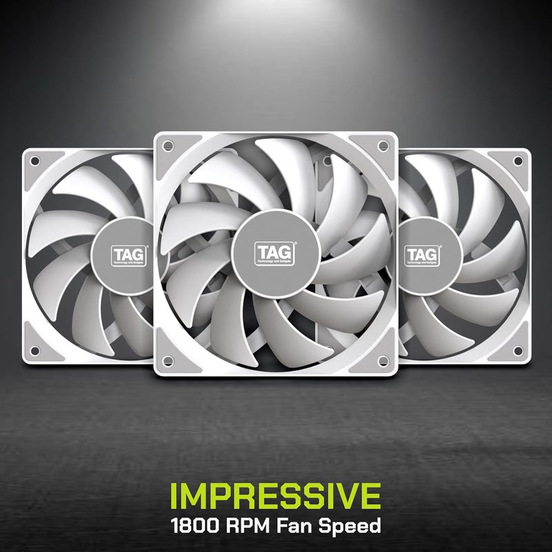 tag Windforce 140 PC Case Fan with 140mm Cooling Fan | 1800 RPM High Fan Speed | 89.2 CFM Airflow | 29.2 dBA Noise | High Performance Silent Fan | Two Ball Bearing | 4 Pin PWM Connector (White) - Image 3