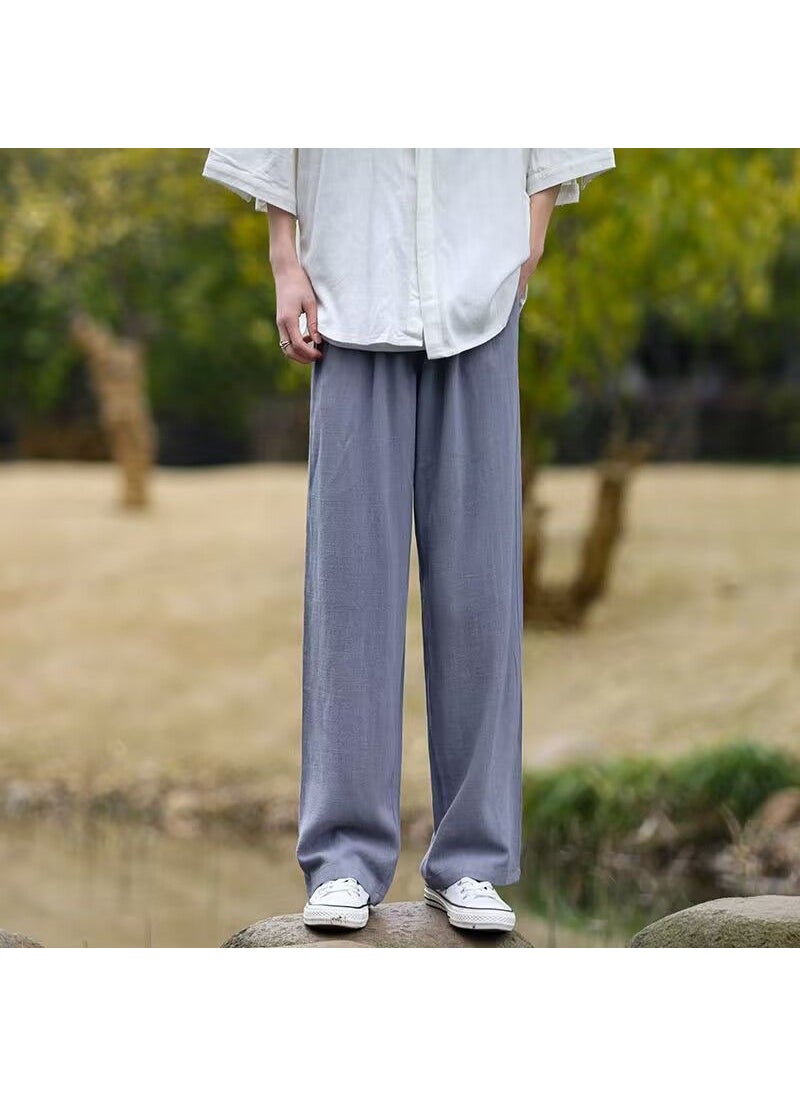 Generic - High-End Pure Linen Casual Pants Mens Tang Costume Summer Fashion Loose Thin Straight Cotton-Linen Long Trousers White - Image 1