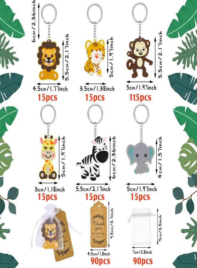 Mtlee 270 Pieces Cute Jungle Animal Keychains Safari Animals Party Favors Zoo Animals Key Ring Decoration with Thanks Kraft Tags and White Organza Bags for Birthday Party Favor - Image 2