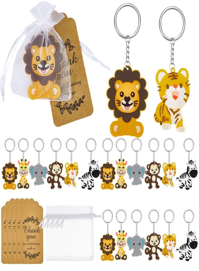 Mtlee 270 Pieces Cute Jungle Animal Keychains Safari Animals Party Favors Zoo Animals Key Ring Decoration with Thanks Kraft Tags and White Organza Bags for Birthday Party Favor - Image 1