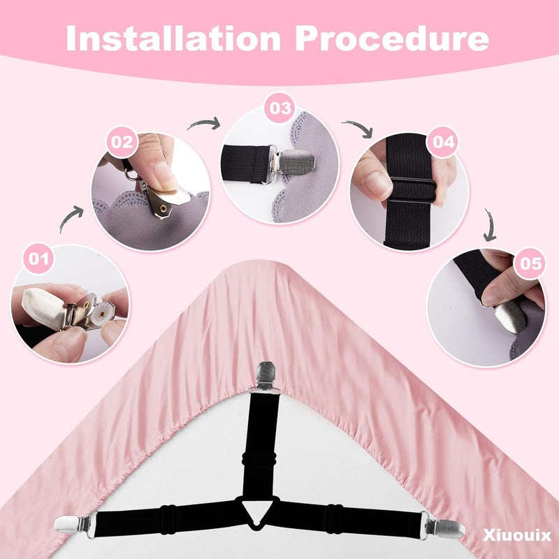 DWEASY DWEASY Bed Sheet Straps4Pcs NonSlip Elastic Fitted Sheet StrapsAdjustable Bed Sheet Clips Fasteners for Mattress CoversSofa Cushions Sheet Holders Keep Sheets Firm Tight BBlack  - Image 3