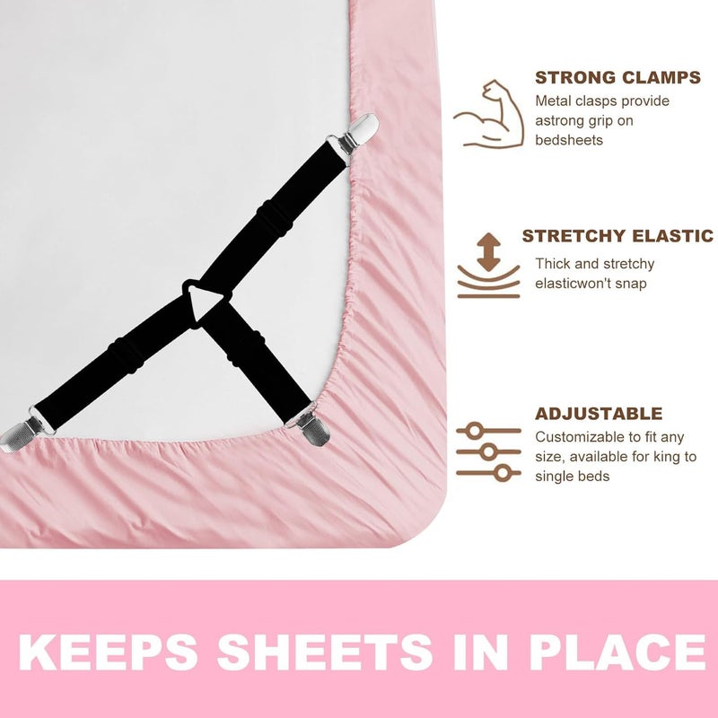 DWEASY DWEASY Bed Sheet Straps4Pcs NonSlip Elastic Fitted Sheet StrapsAdjustable Bed Sheet Clips Fasteners for Mattress CoversSofa Cushions Sheet Holders Keep Sheets Firm Tight BBlack  - Image 4