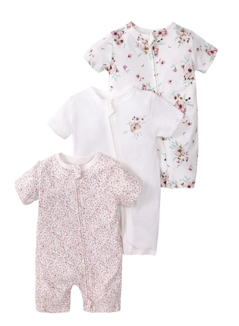 Baby 3-Pack Short-Sleeve Onesies Bodysuit Baby Boy Girl Cotton Short Sleeve Zipper Rompers Infant 2-way Zippers Comfy Summer Jumpsuit