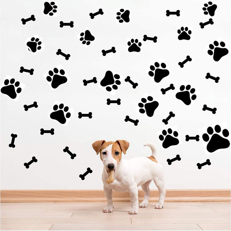 SITAKE 76 Pcs Dog Decor Stickers 40 Pcs Dog Paw Print Stickers and 36 Pcs Dog Bones Stickers Dog Decorations Wall Floor Windows Decal Stickers for Room Teen Girls and Boys Room