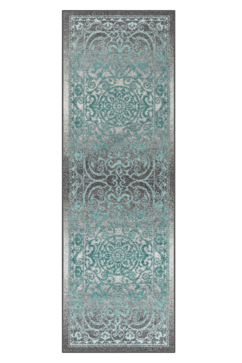 Maples Rugs Pelham Transitional Runner Rug - Made in USA - Washable, Non Slip, Indoor Carpet for Hallway, Kitchen, and Laundry Room, 2' x 6', Blue/Grey - Image 1