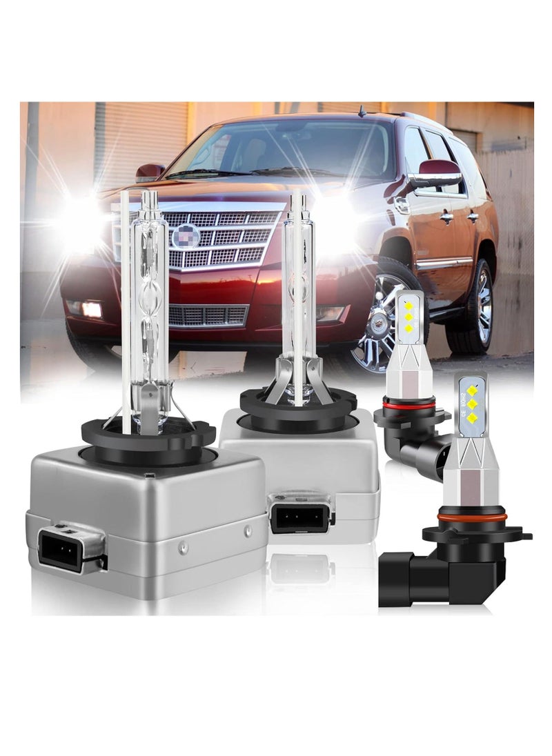 Generic 4Pcs Car LED Bulbs Combo, Fit For Cadillac Escalade 2007-2014 LED Bulbs, D1S Hid Bulb High Low Beam+9145/H10 LED Fog Light Bulbs, D1S Hid Headlights 6500K 36000LM, D1S 9145 Light Bulbs  - Image 1
