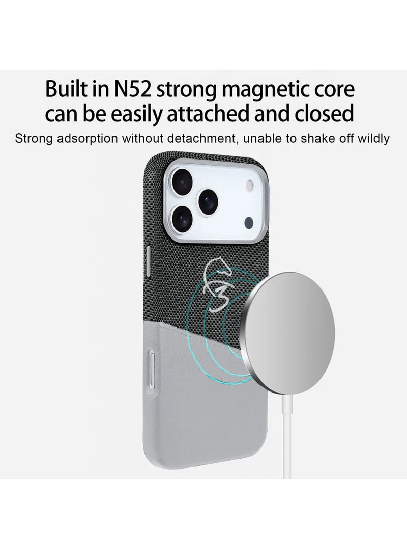 دبليو تيك غطاء هاتف آيفون 17 برو 5G 2025 من أبل فاخر مع ماجسيف إدراج بطاقات بطبقتين من الجلد ومغناطيس (MCMPMN) - رمادي/أسود - Image 2