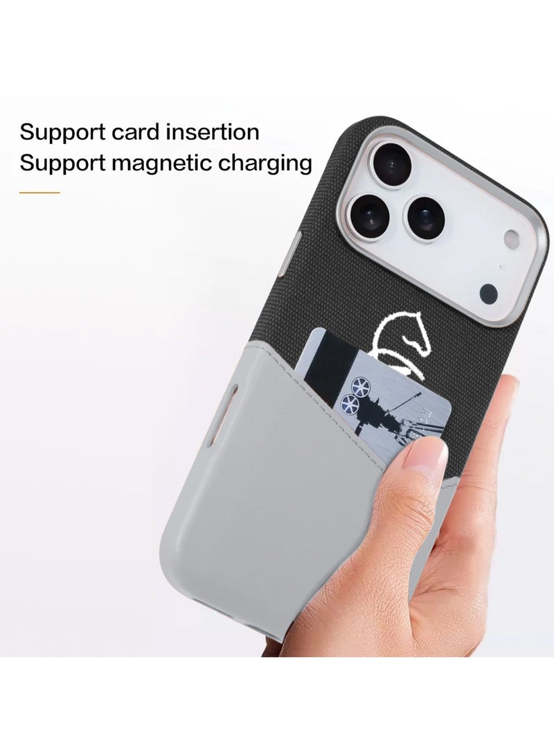 دبليو تيك غطاء هاتف آيفون 17 برو 5G 2025 من أبل فاخر مع ماجسيف إدراج بطاقات بطبقتين من الجلد ومغناطيس (MCMPMN) - رمادي/أسود - Image 4