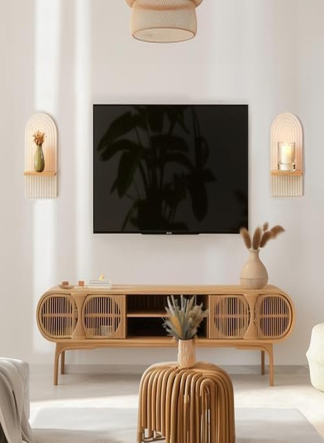 Walasis White Boho Wall Candle Holder - Mid Century Candle Sconces Set of 2 for Pillar Candles - Wood Modern Rainbow Arch Decor Beside Fireplace TV - Image 4