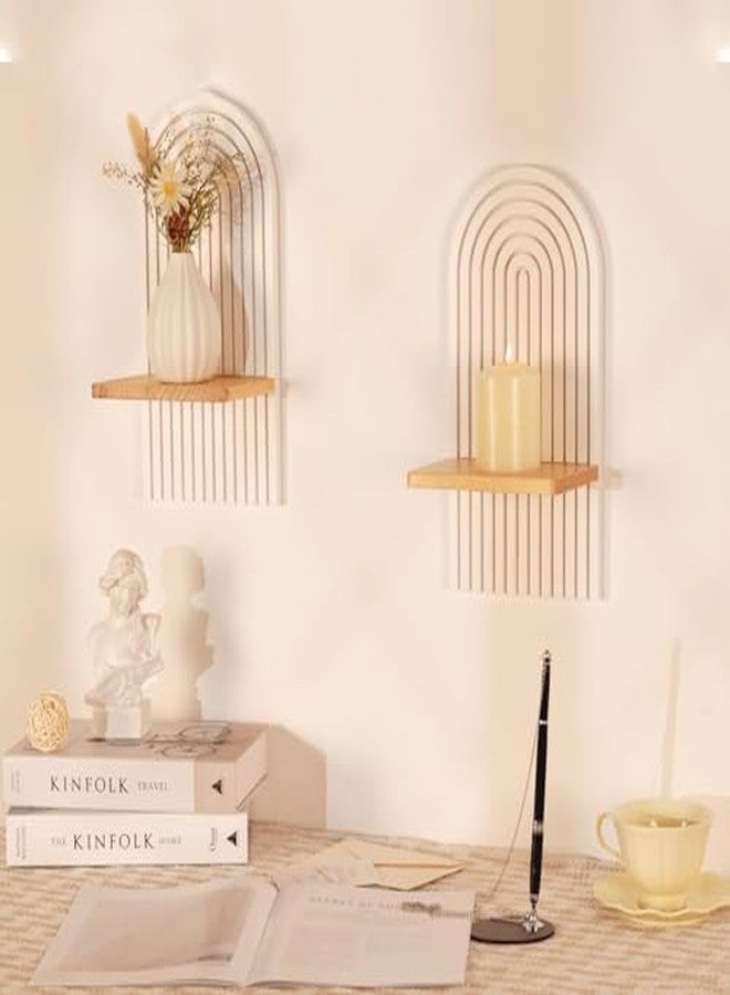 Walasis White Boho Wall Candle Holder - Mid Century Candle Sconces Set of 2 for Pillar Candles - Wood Modern Rainbow Arch Decor Beside Fireplace TV - Image 5