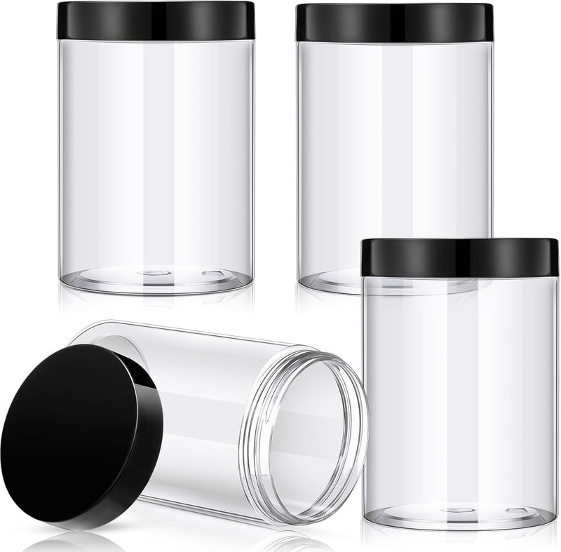 Patelai 4 Pieces Round Wide-mouth Leak Proof Plastic Container Jars with Lids for Travel Storage Makeup Beauty Products Face Creams Oils Salves Ointments DIY Making(12 Ounce,Black) - Image 1