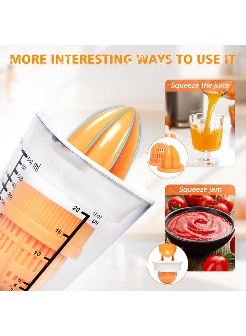 SYOSI عصارة الحمضيات، عصارة يدوية 3 في 1 لليمون والليمون الحامض والبرتقال، معصرة فواكه متعددة الوظائف بسعة 600 مل، تصميم مريح سهل الإمساك للمطبخ والطهي المنزلي والمشروبات - Image 3