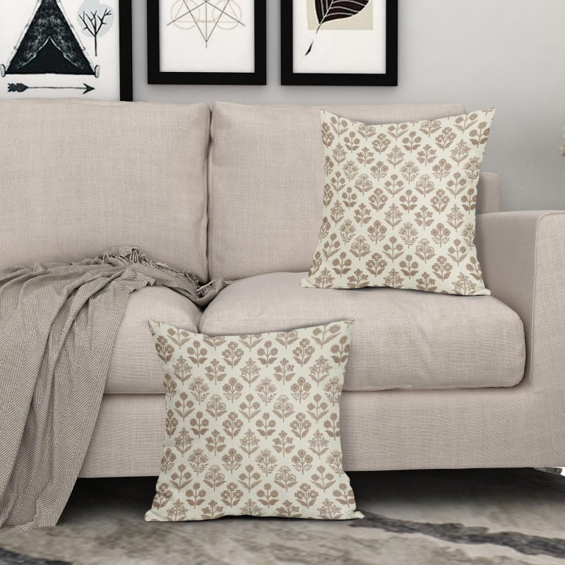Sivirary Brown Floral Pillow Covers 22x22 Inch Set of 2, Vintage Flower Block Print Pattern Decorative Throw Pillowcases Outdoor Farmhouse Cushion Covers Spring Summer Rustic Sofa Couch Bed Decor - Image 3