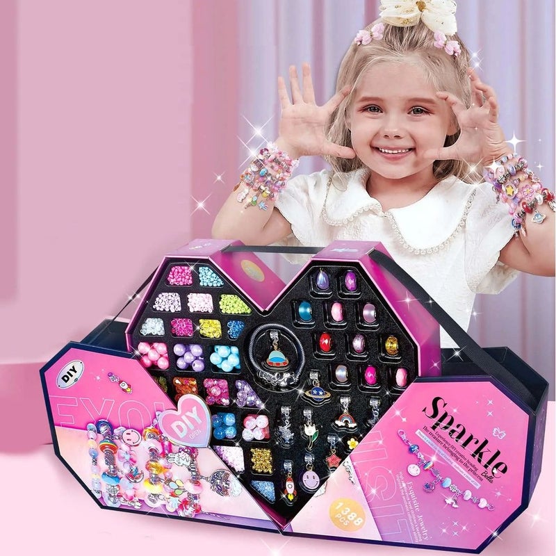 صندوق بشكل قلب لصناعة الأسورة و السلاسل بالخرز 1388 قطعة - 7103 - Image 3