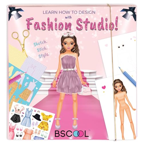 BSCOOL Activity and Dress Up Book, Coloring & Little Designer Creativity Book for Kids 4 and Up with Stickers, Stencils, Textures - Creative Fashion Design Sketchbook for Girls (Fashion Dress Up) - Image 1