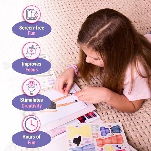 BSCOOL Activity and Dress Up Book, Coloring & Little Designer Creativity Book for Kids 4 and Up with Stickers, Stencils, Textures - Creative Fashion Design Sketchbook for Girls (Fashion Dress Up) - Image 3