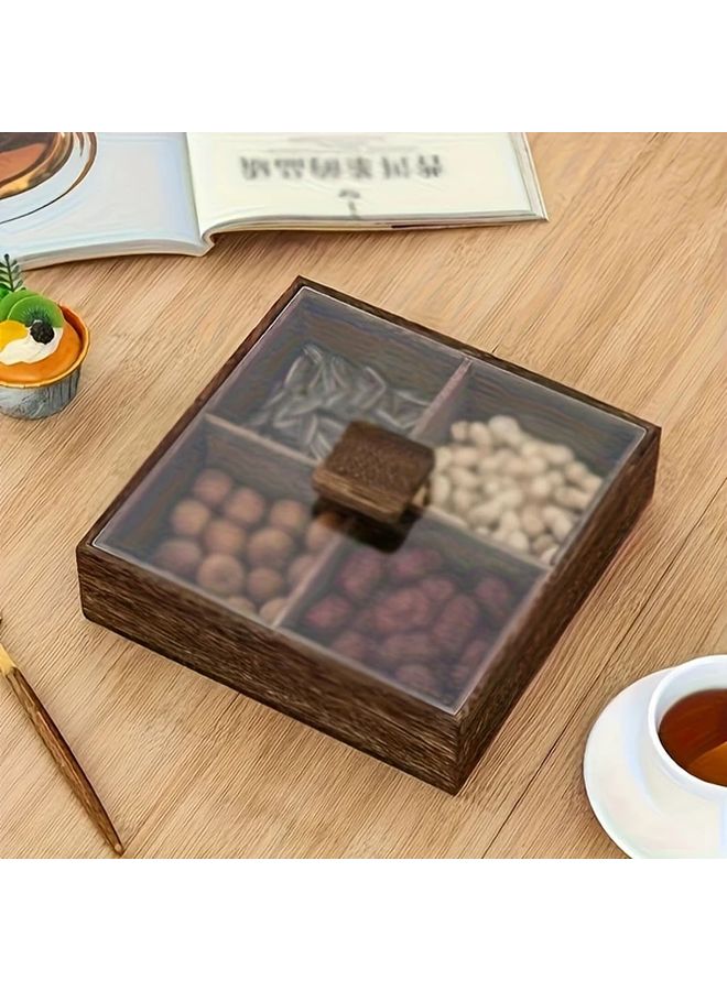 صندوق تخزين خشبي ذو طراز كلاسيكي مع غطاء شفاف، سلة تخزين متعددة المستويات - Image 4