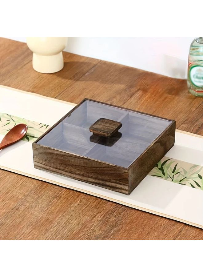 صندوق تخزين خشبي ذو طراز كلاسيكي مع غطاء شفاف، سلة تخزين متعددة المستويات - Image 3