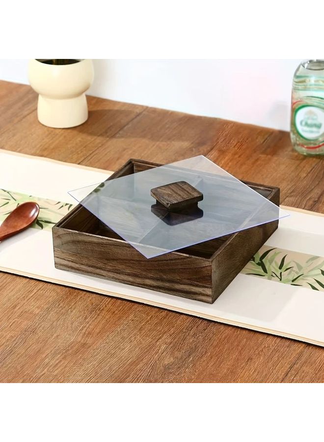 صندوق تخزين خشبي ذو طراز كلاسيكي مع غطاء شفاف، سلة تخزين متعددة المستويات - Image 2