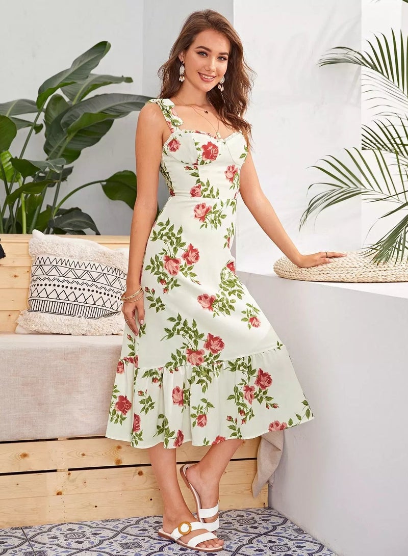 Knot Shoulder Floral Print Cami Dress  - Image 1
