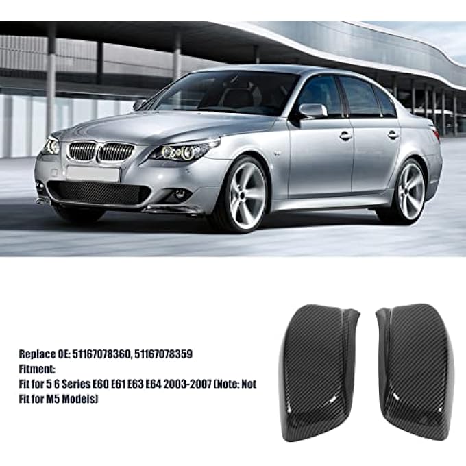 ريحني غطاء مرآة الباب الجانبي متانة طويلة 51167078360 لفئة 5 6 سيريز E60 E61 E63 E64 ألياف كربون - Image 4