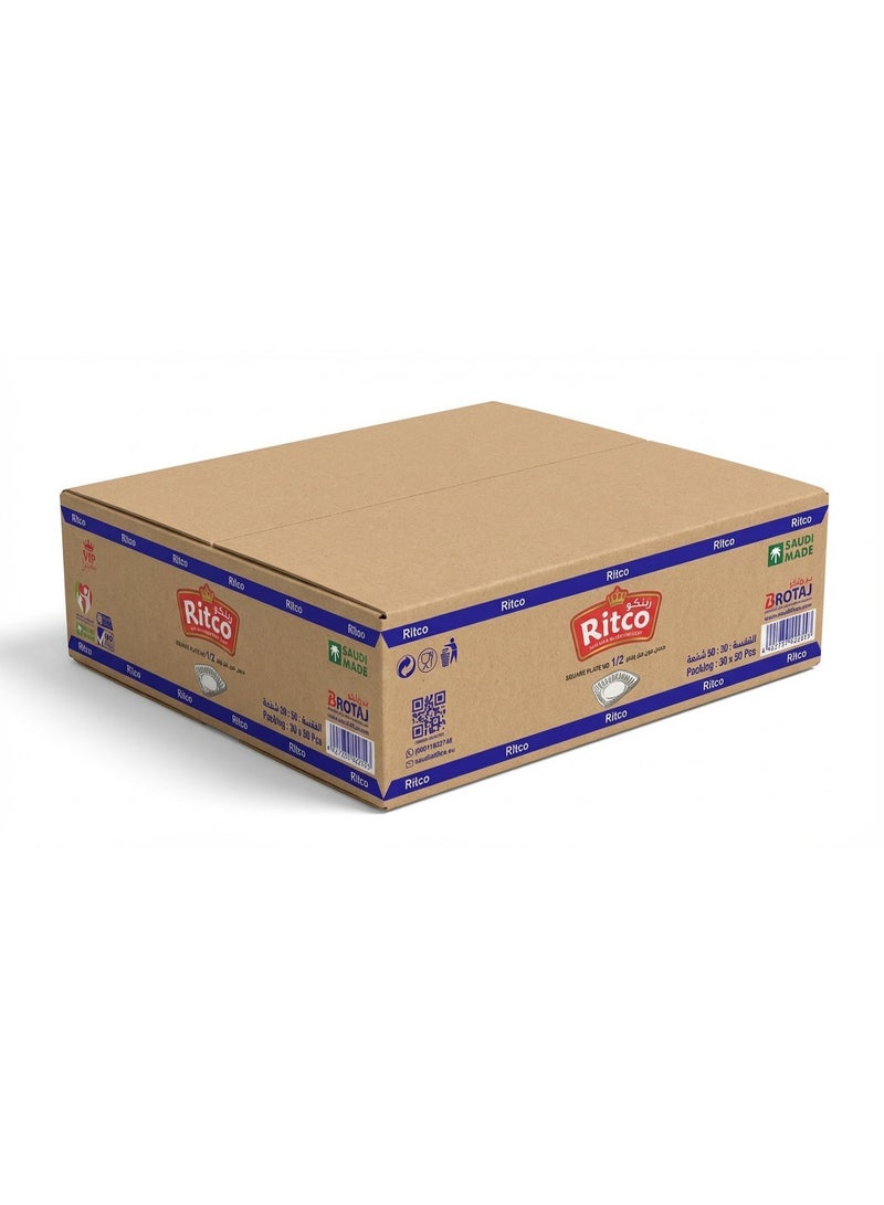 Ritco Carton Of Square Plastic Plates, Size 1/2 (1500 Plates/Carton) - Image 1