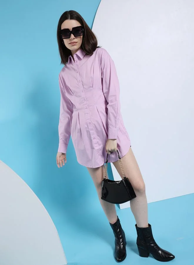 Freehand Women Fit and Flared Casual Solid Shirt Dress