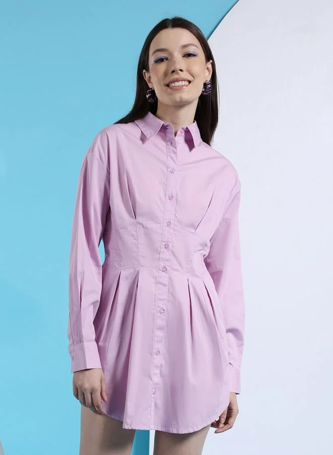 Freehand Women Fit and Flared Casual Solid Shirt Dress