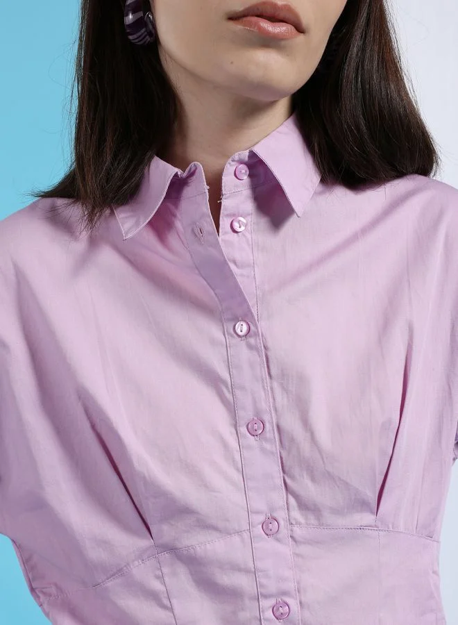 Freehand Women Fit and Flared Casual Solid Shirt Dress