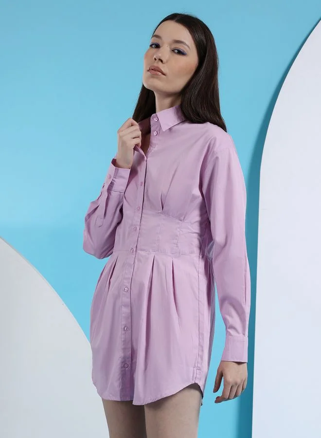 Freehand Women Fit and Flared Casual Solid Shirt Dress