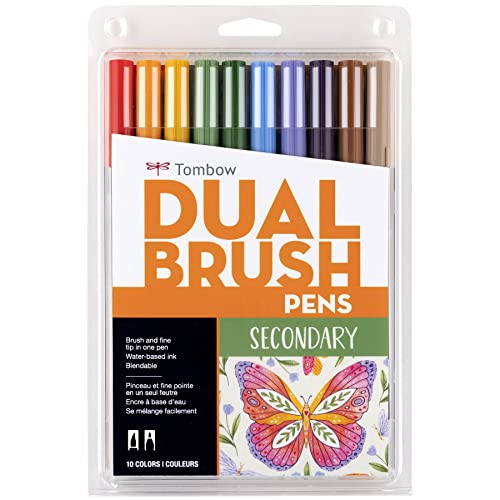 Tombow 56168 Dual Brush Pen Art Markers Secondary 10Pack Blendable Brush and Fine Tip Markers - Image 1