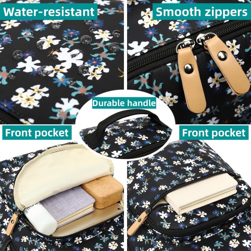 Leaper Laptop Backpack for Women: Cute Girls Backpack Floral for School College Travel Work - Lightweight Bookbag for Kids Teens - Aesthetic Back Pack Hiking Daypack for Teacher (Black-White Flower) - Image 4