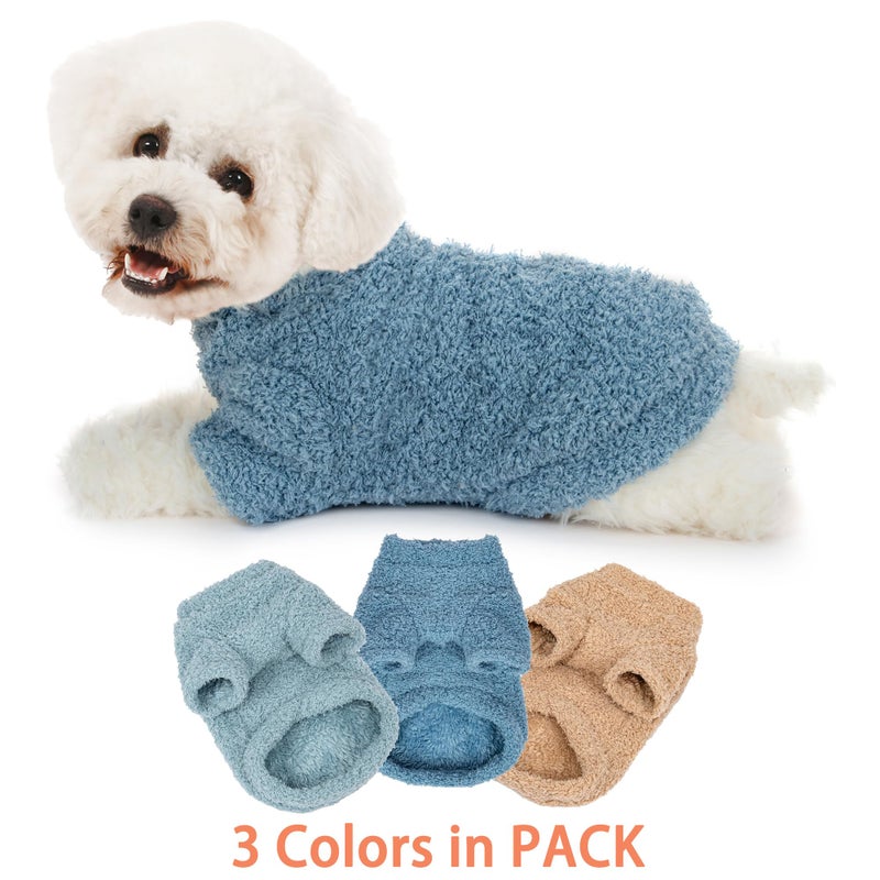 SQUARE MOON Dog Sweater, 3 Pack Sweaters for Small Dogs Girl, Dog Clothes for Medium Dogs Male or Boy, Ultra Soft and Warm Puppy Coat for Winter Christmas (Small, Light Blue+Blue+Khaki) - Image 2