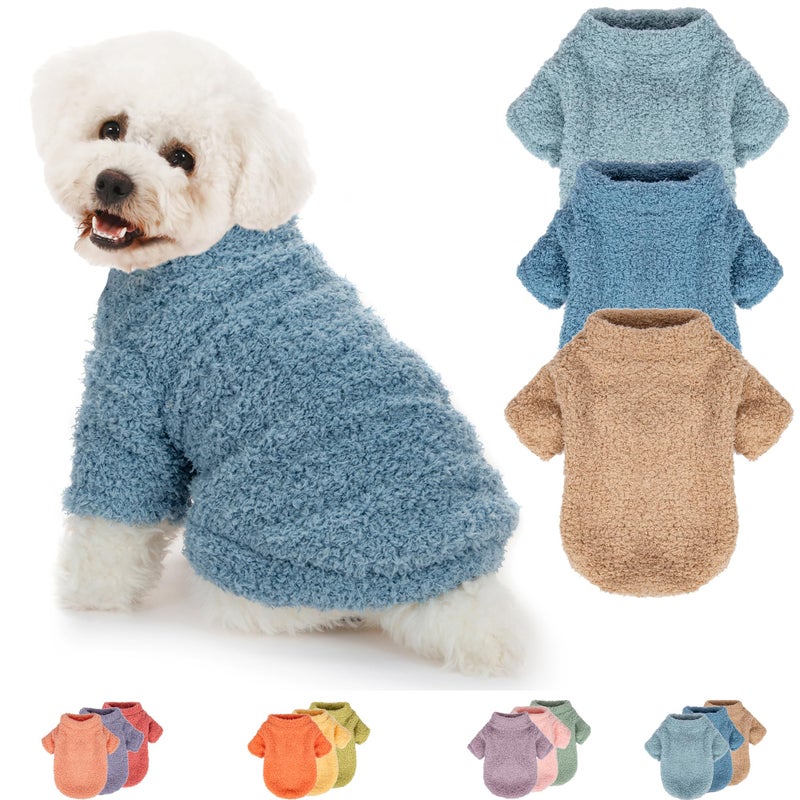 SQUARE MOON Dog Sweater, 3 Pack Sweaters for Small Dogs Girl, Dog Clothes for Medium Dogs Male or Boy, Ultra Soft and Warm Puppy Coat for Winter Christmas (Small, Light Blue+Blue+Khaki) - Image 1