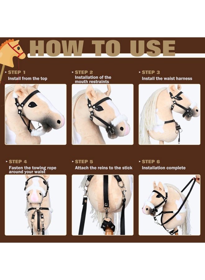Shappy Hobby Horse Toy Accessories Realistic Horse Bridle with Metal Bit and Adjustable Reins, Faux Leather and Stainless Steel for Equestrian, Themed Events Competitions and Play, Black - Image 4