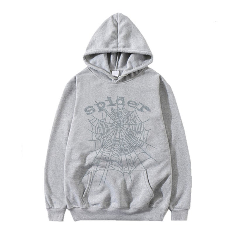 Unisex Sp5der Rhinestone Hoodie Autumn Spring Jacket Light gray 