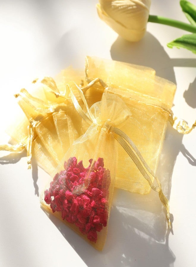 WenTao 100pcs Little Gold Organza Bags 2x3 inch, Mesh Jewelry Pouches Drawstring Empty Sachets for Bracelets Candy Small Gift - Image 4