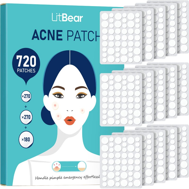 LitBear Pimple Patch Bulk, 720 Patches 3 Size Acne Patches for Face, Hydrocolloid Spot Stickers for Covering Zits, Blemishes, and Breakouts, Suitable for All Skin Types - Image 1