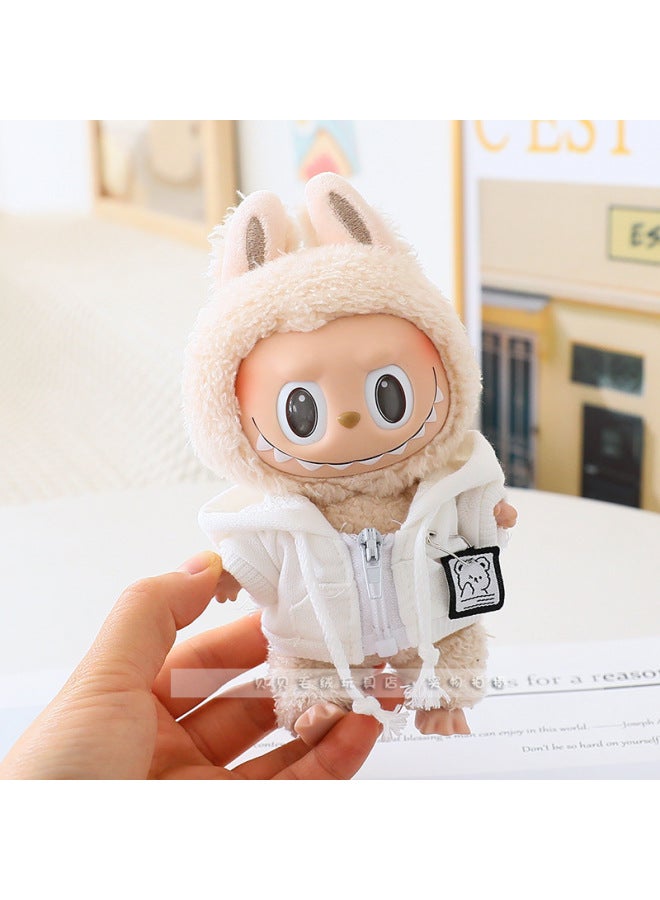 Labubu Doll Clothes 17cm Macaroon Vinyl Doll Labubu Doll Clothes Dress For T-Shirt Jeans-Specifications:Suitable For The First And Second Generation (excluding Baby)-Color:White Hat Sweatshirt (doll Not Included)  - Image 1