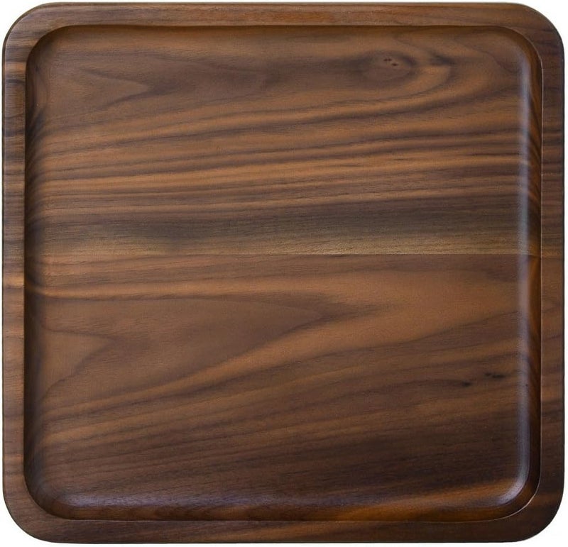 Winterworm Rustic Walnut Wooden Tray Solid Wood Serving Tray Square Rectangle Platter Tea Tray Coffee Table Tray (Square Large (9 x 9 inch)) - Image 1