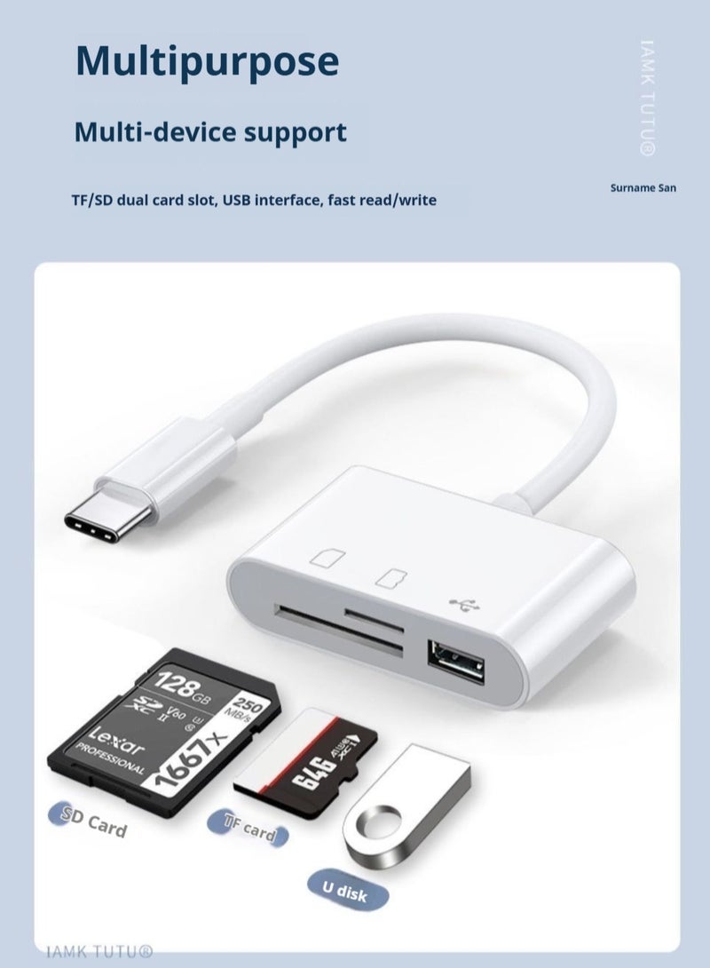 3-in-1 Type-C 3-in-1 card reader with TF/MicroSD/USB card adapter 3 SD ports  - Image 1