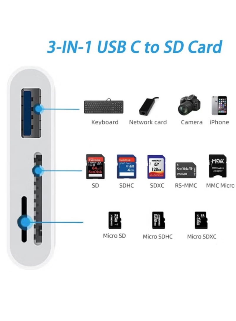 3-in-1 Type-C 3-in-1 card reader with TF/MicroSD/USB card adapter 3 SD ports  - Image 3
