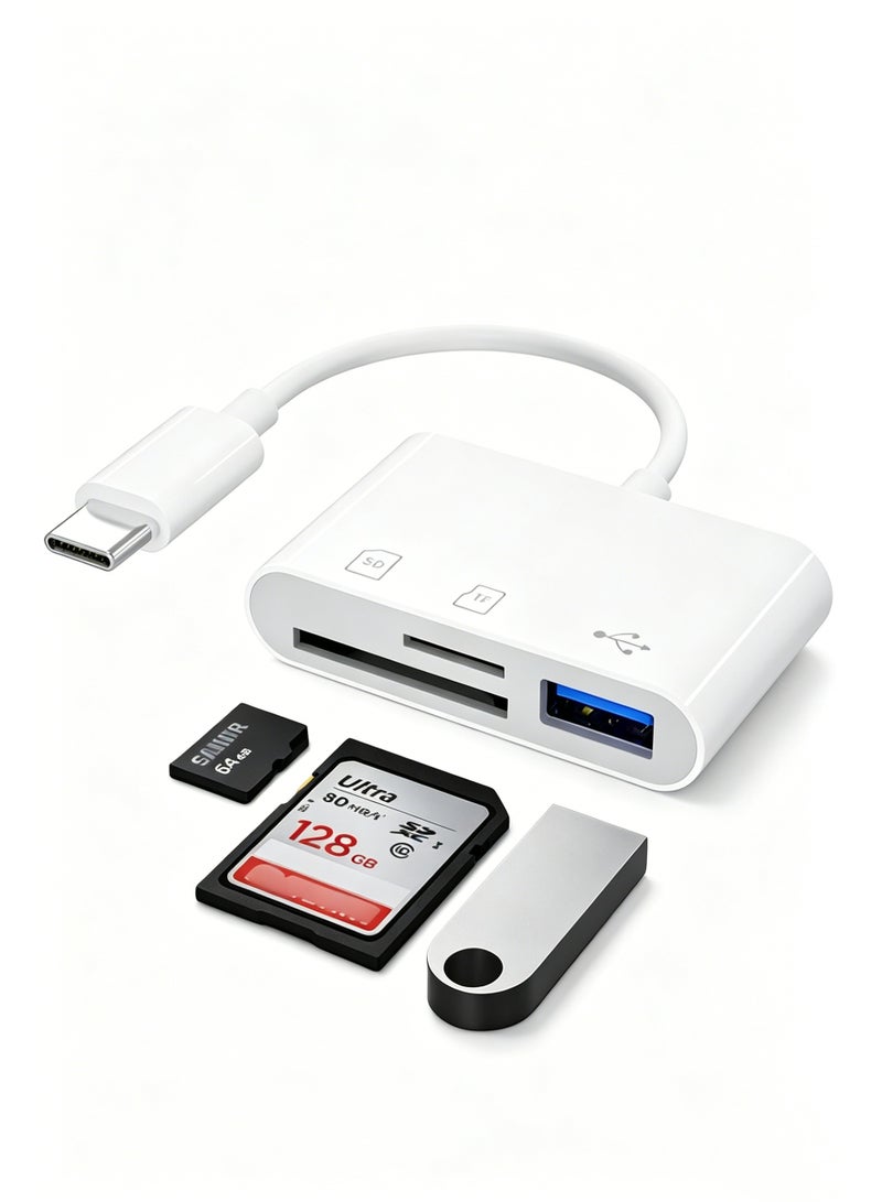 قارئ بطاقات Type-C 3 في 1 TF SD Micro SD USB، قارئ بطاقات ذاكرة USB C للهاتف والجهاز اللوحي والكمبيوتر المحمول و MacBook و iPad - Image 1